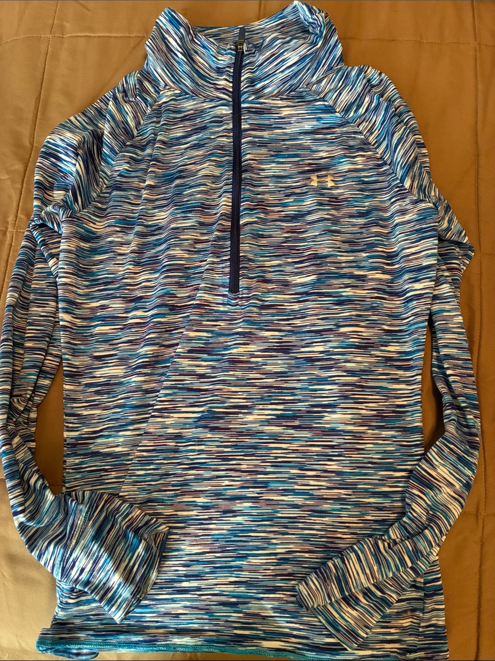 Under Armour Blue Multi-Striped Quarter-Zip Pullover-Medium